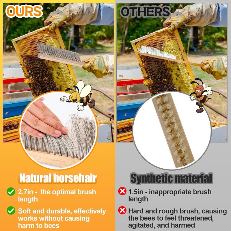 Acostop Bee Hive Tool for Beekeeping - Stainless Steel J Hook & Natural Horsehair Bee Brush, Beehive Brush Bee Frame Lifter and Scraper Bee Keeping Starter Kit for Beekeepers - Image 2